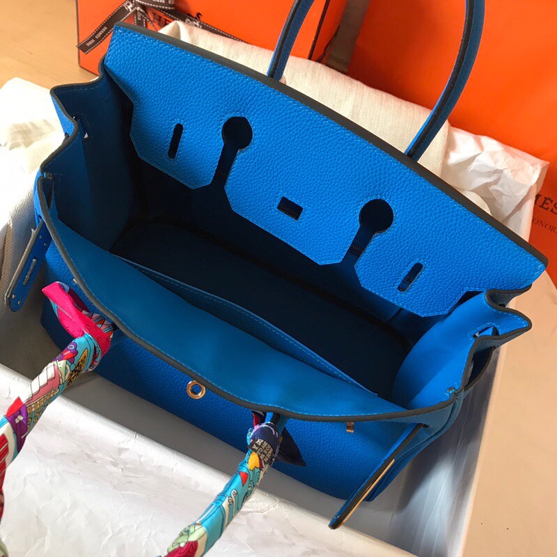 Hermes Birkin 35CM Togo Leather Handbag Blue Paon